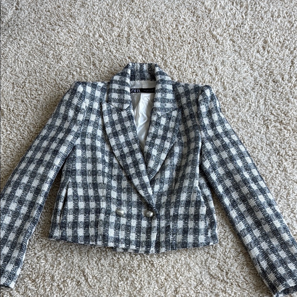 Zara Cropped Checkered Blazer
